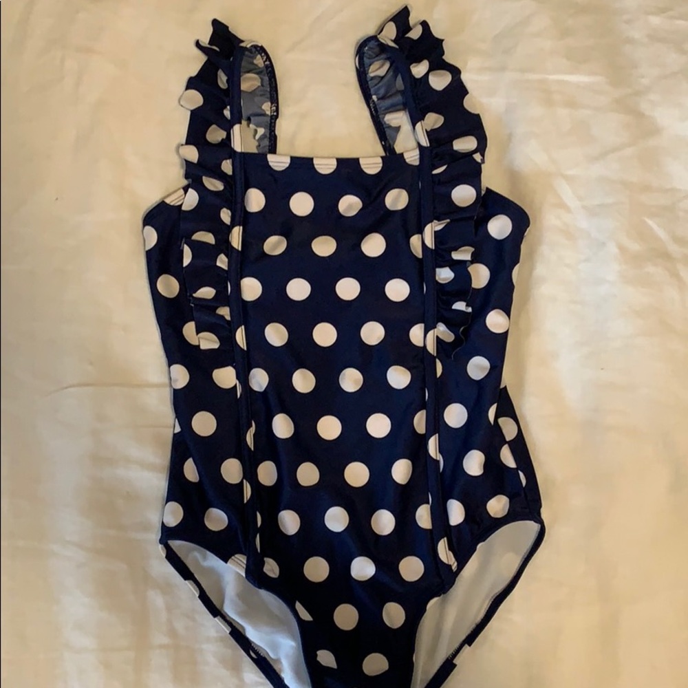 Navy Polka dot one piece swimsuit